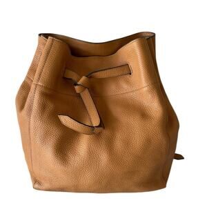 Annabel Ingall Pebbled Leather Georgia Bucket Bag Gold Hardware Brown